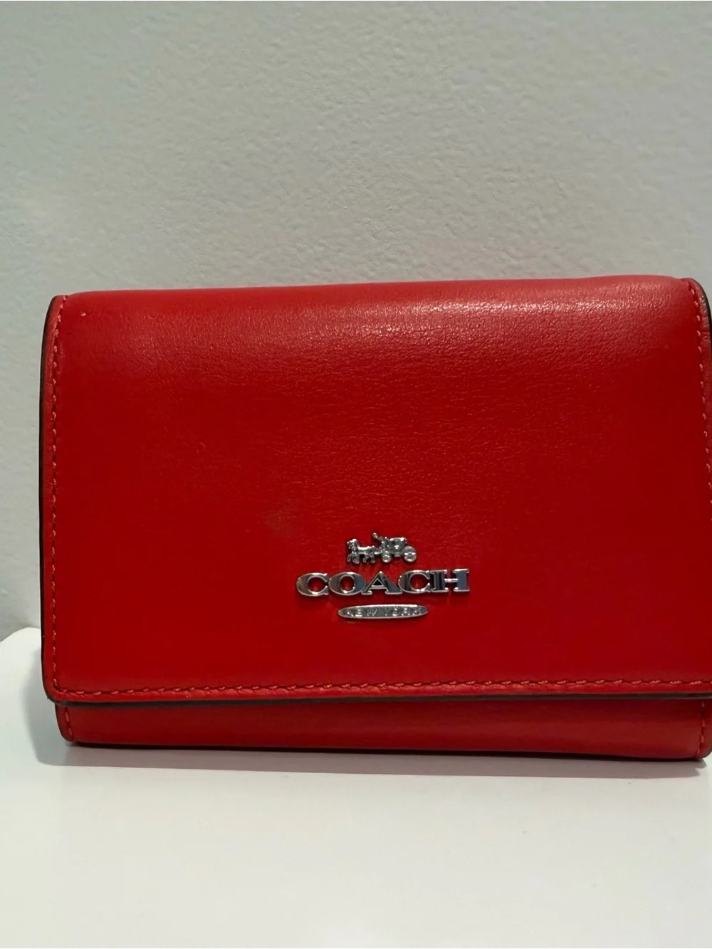 Coach Cherry Red Micro Wallet, Refined Calf Leather